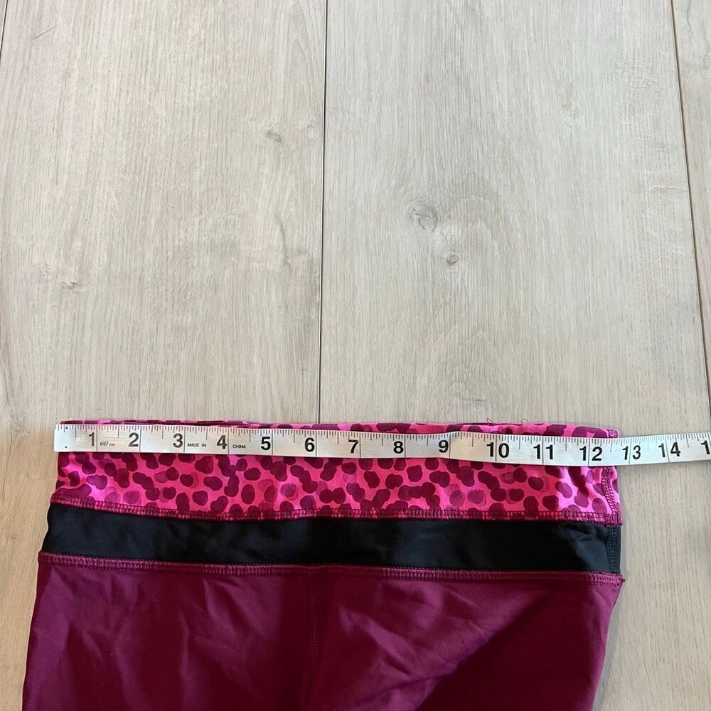 lululemon athletica Wine Red Cropped Leggings with Pink Leopard Waistband - Picture 5 of 9